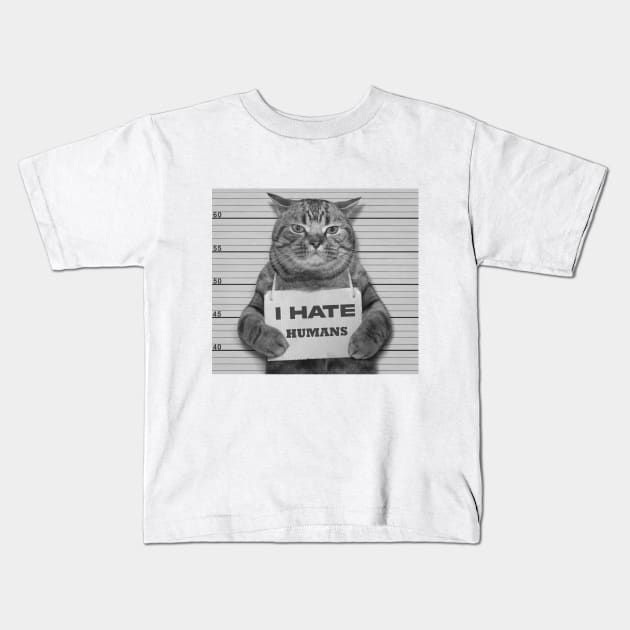 Cat Funny I Hate Humans Kids T-Shirt by by fend